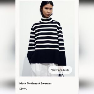 H&M Black and White Striped Turtleneck Sweater
